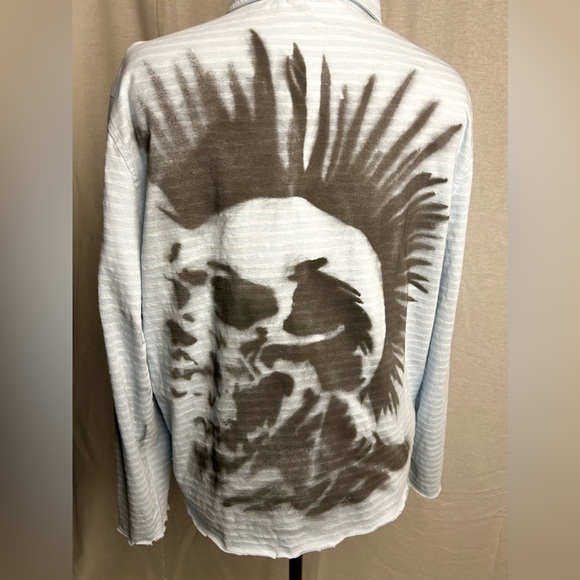 “I LOVE JESUS AND CIGARETTES” light blue distressed polo - Picture 4 of 4